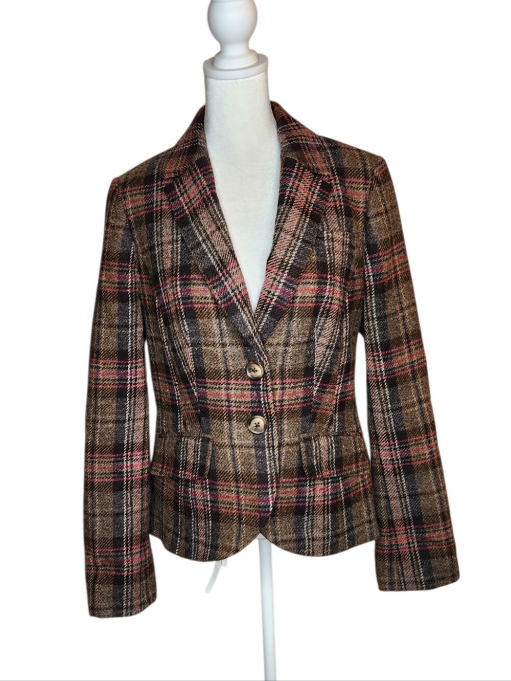 Boden British Tweed by Moon 100% Wool Plaid Blazer Jacket Size US 8